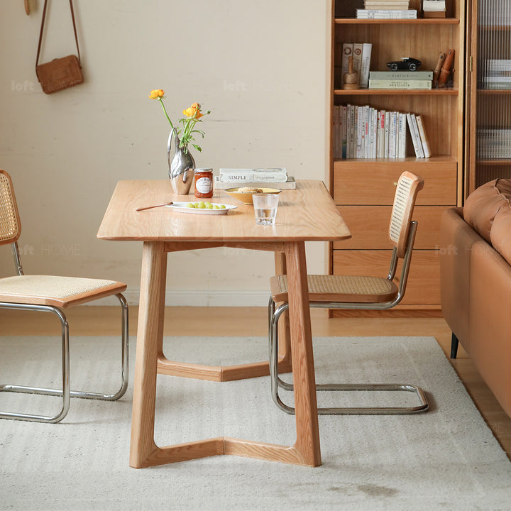 Scandinavian oak wood dining table berlin in panoramic view.