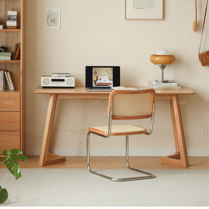 Scandinavian oak wood dining table berlin in close up details.