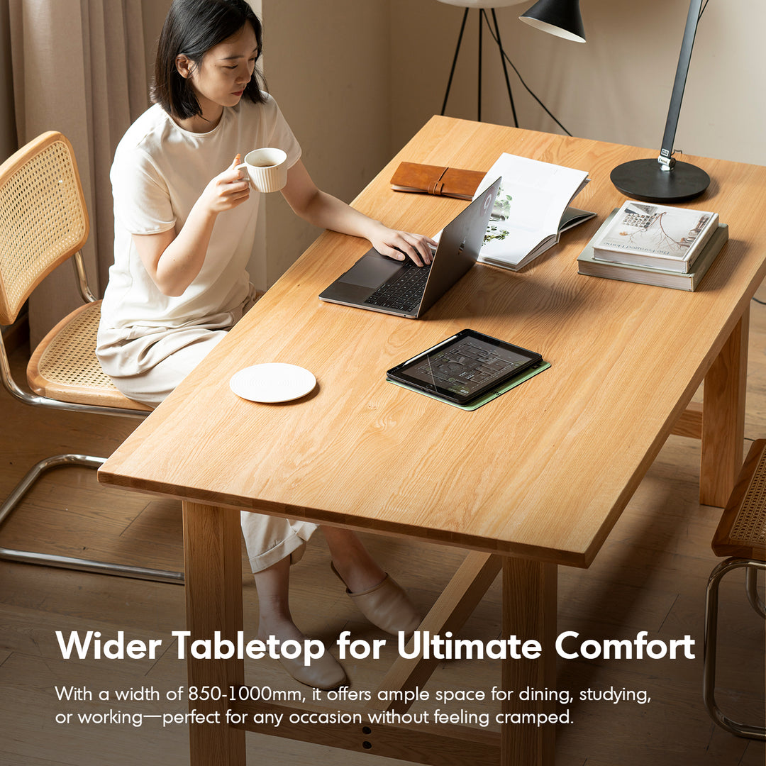 Scandinavian oak wood dining table haven in still life.