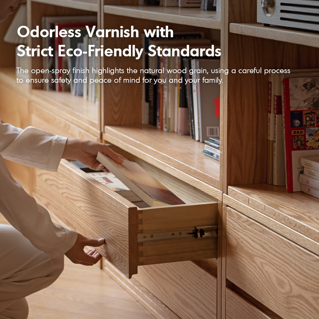 Scandinavian oak wood bookshelf shelfix environmental situation.