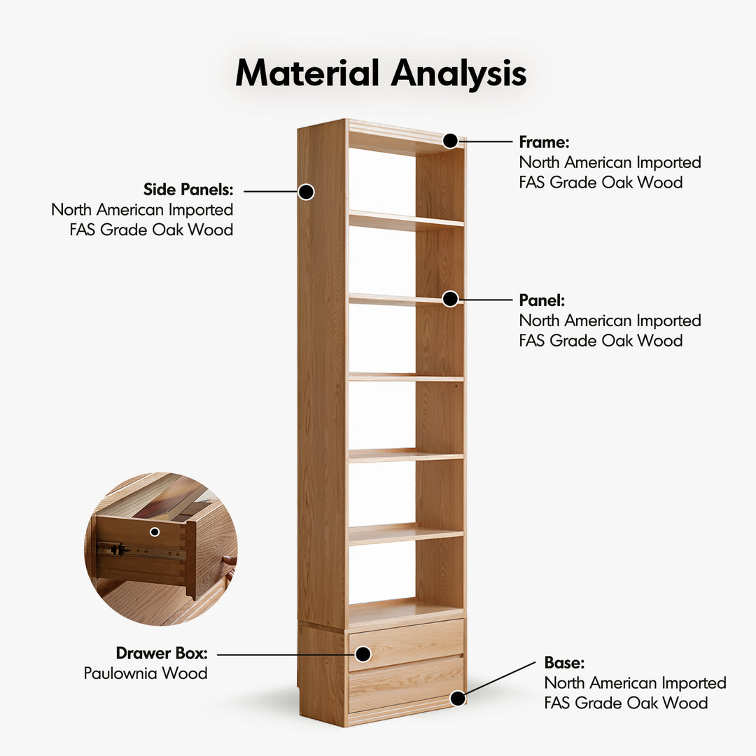 Scandinavian oak wood bookshelf shelfix layered structure.