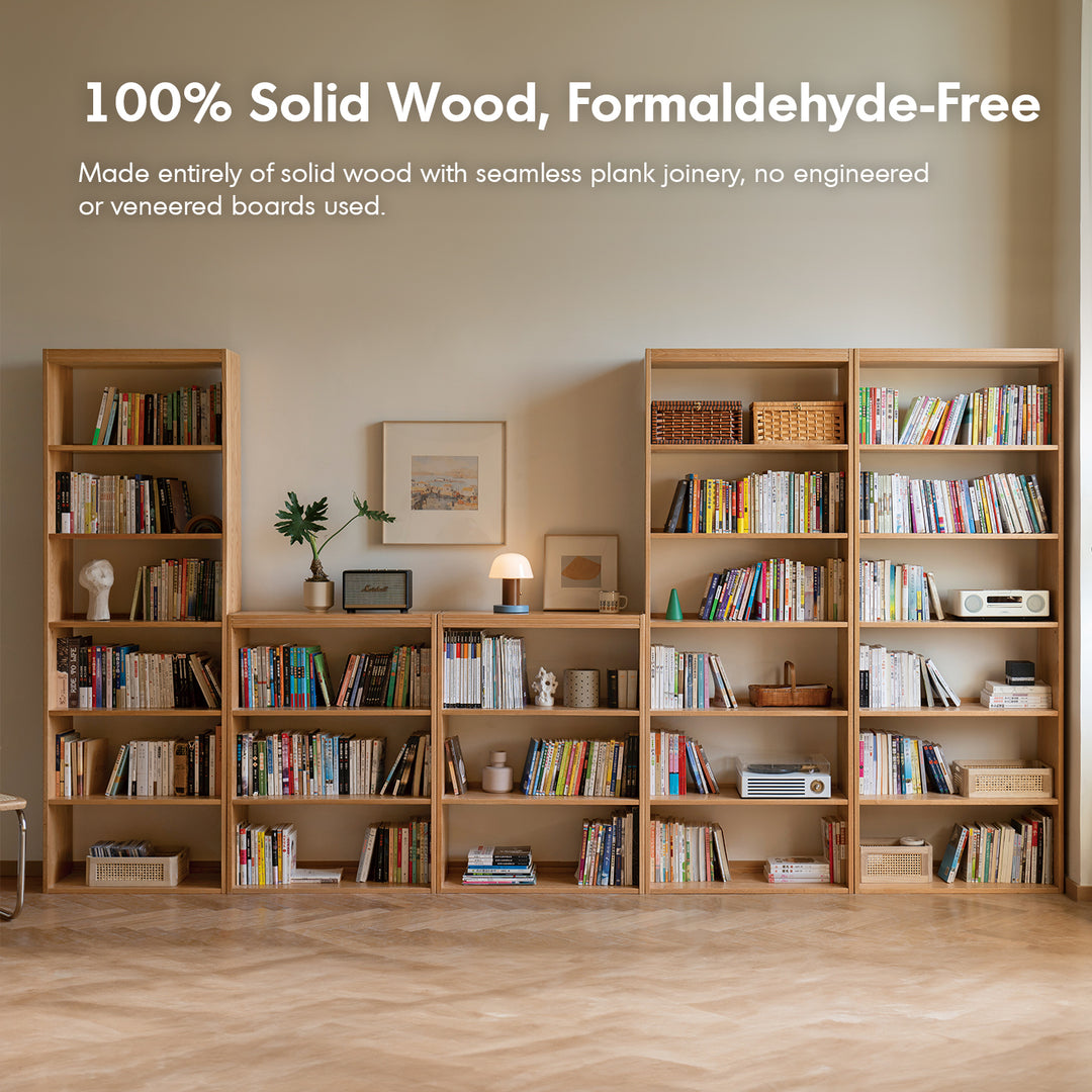 Scandinavian oak wood bookshelf shelfix in details.