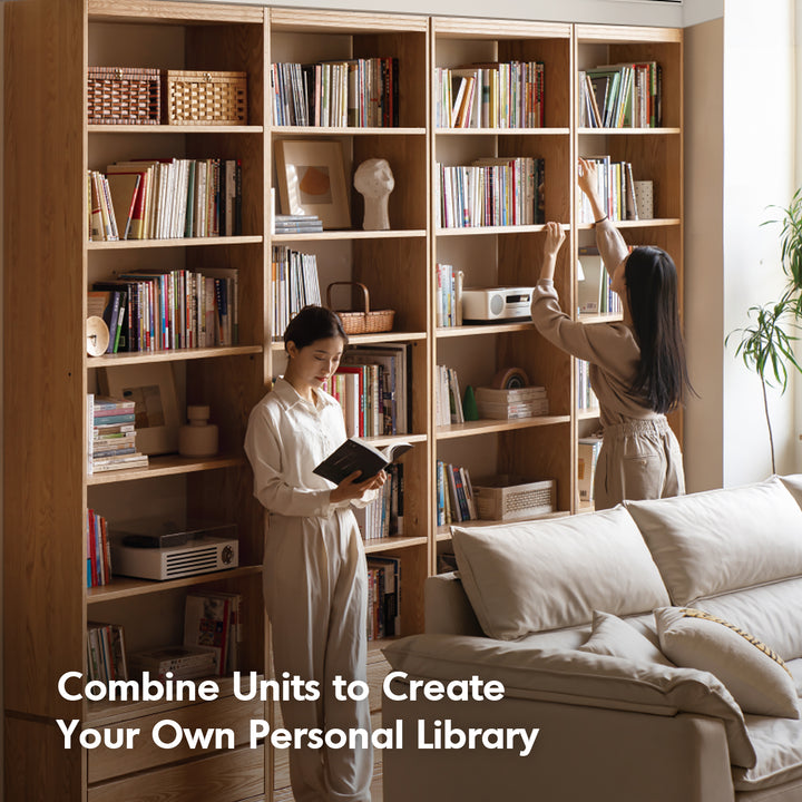 Scandinavian oak wood bookshelf shelfix in close up details.
