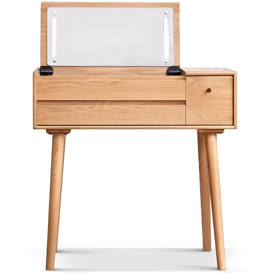 Scandinavian oak wood dressing table aura in white background.