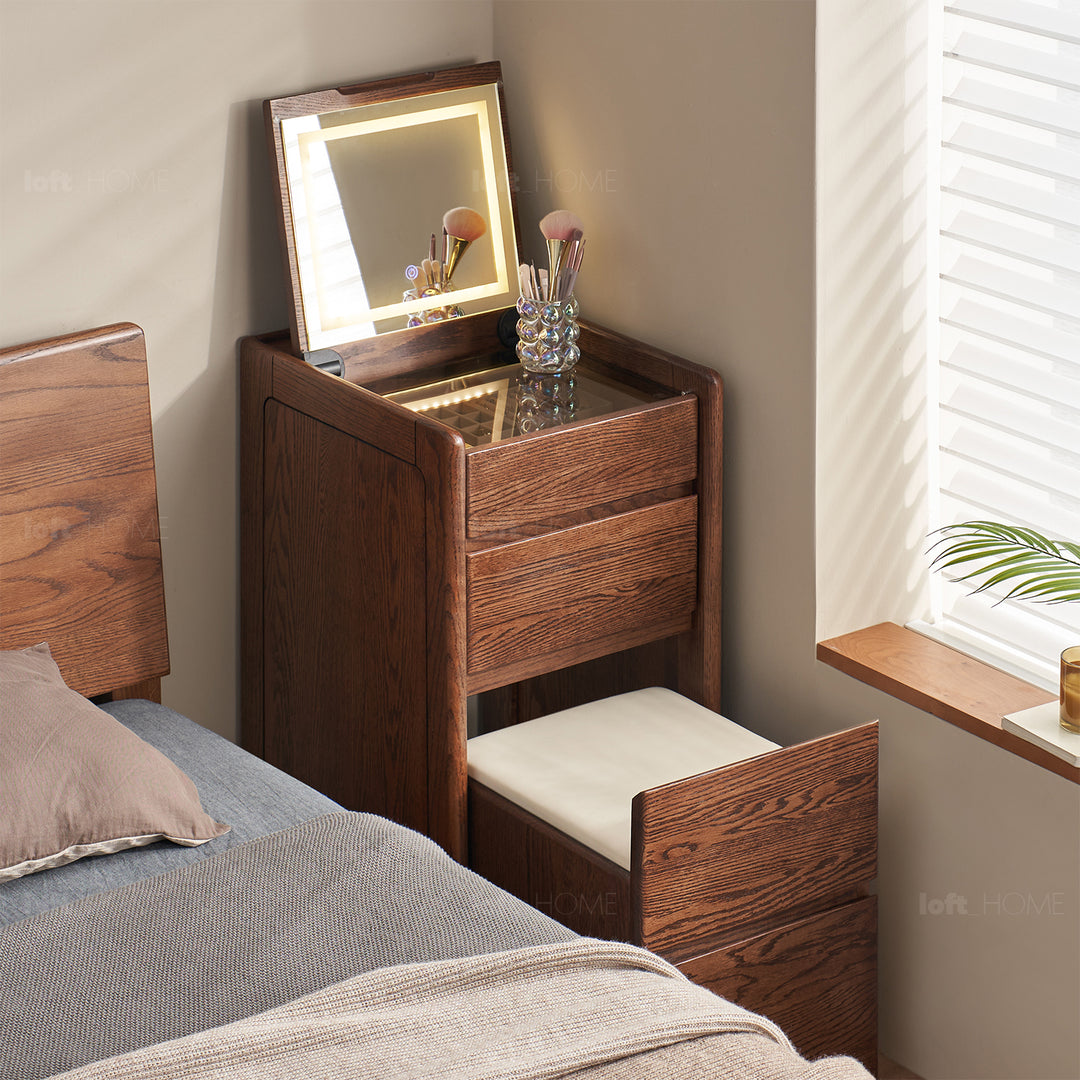 Scandinavian oak wood dressing table classic glam detail 8.