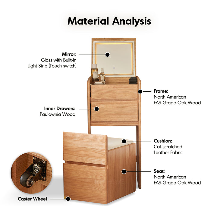 Scandinavian oak wood dressing table classic glam detail 6.