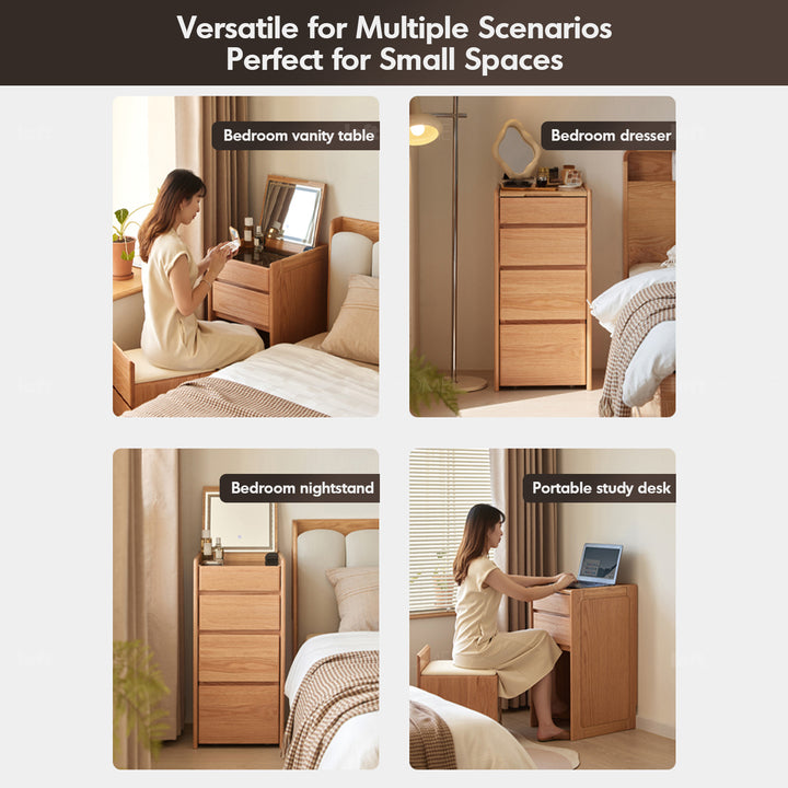 Scandinavian oak wood dressing table classic glam with context.