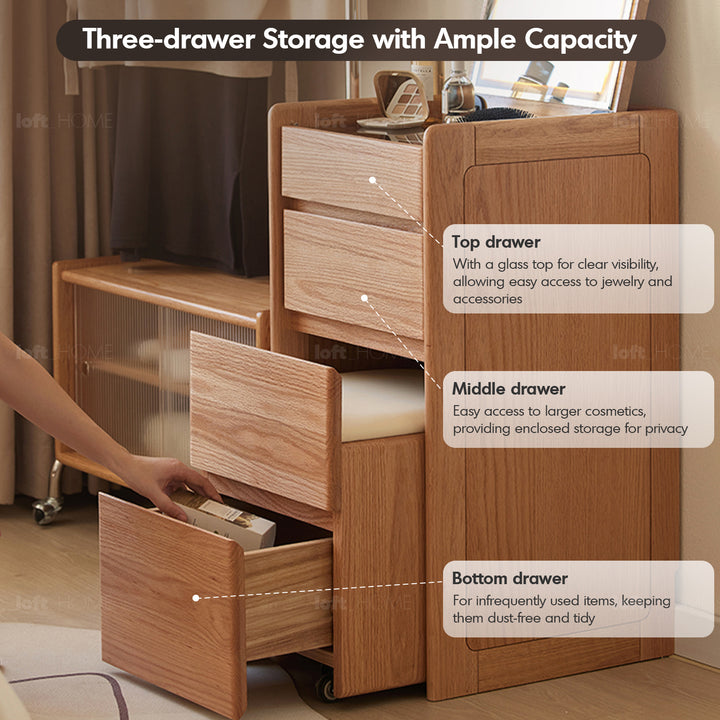 Scandinavian oak wood dressing table classic glam in details.