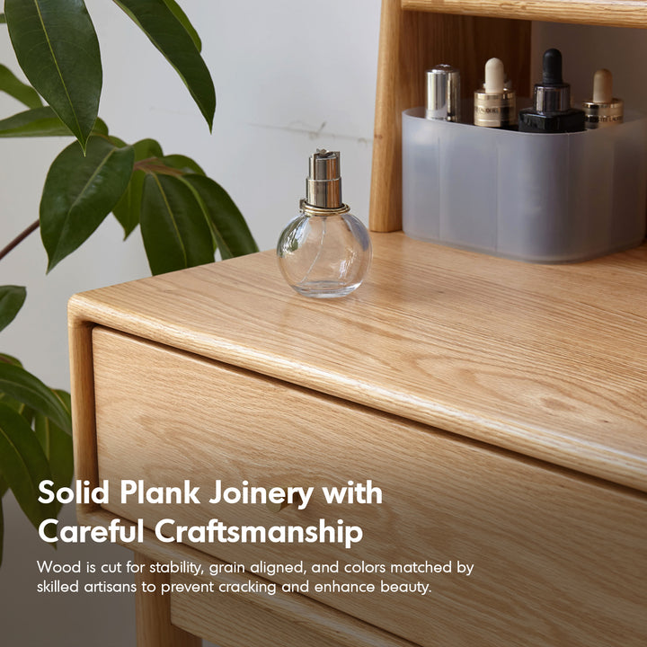 Scandinavian oak wood moru glass dressing table with mirror gleam detail 2.