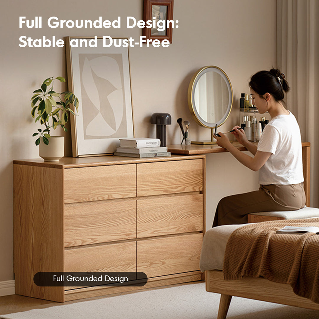 Scandinavian oak wood extendable dressing table with chest of drawers vista detail 3.