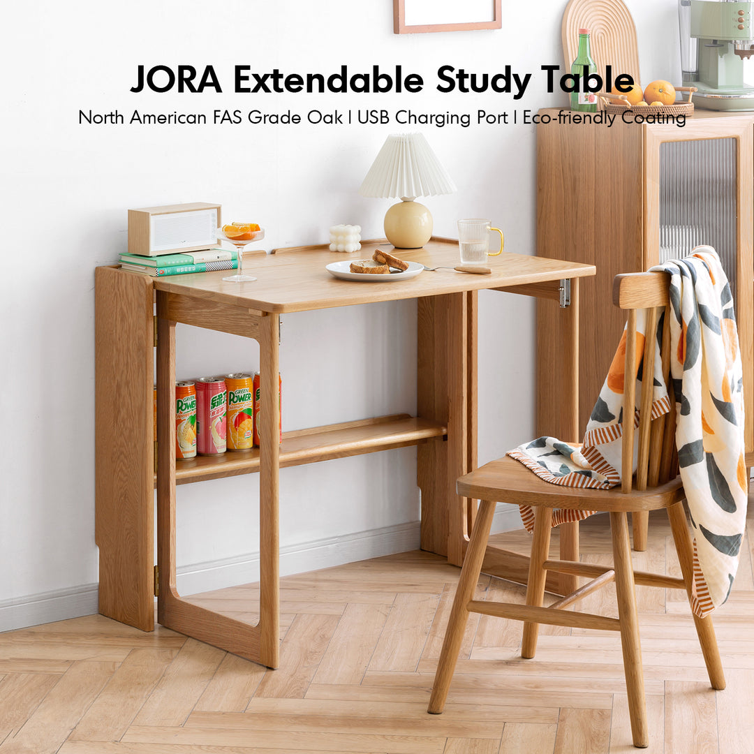 Scandinavian oak wood extendable study table jora material variants.