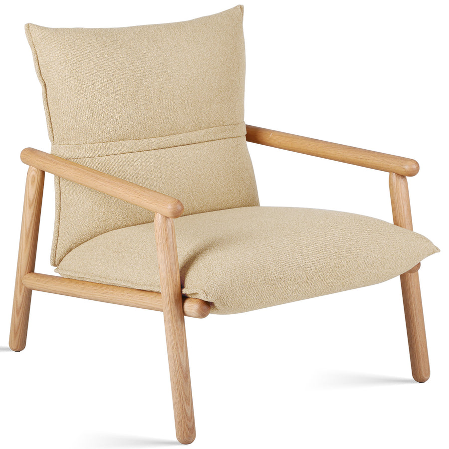 Scandinavian oak wood fabric 1 seater sofa may in white background.