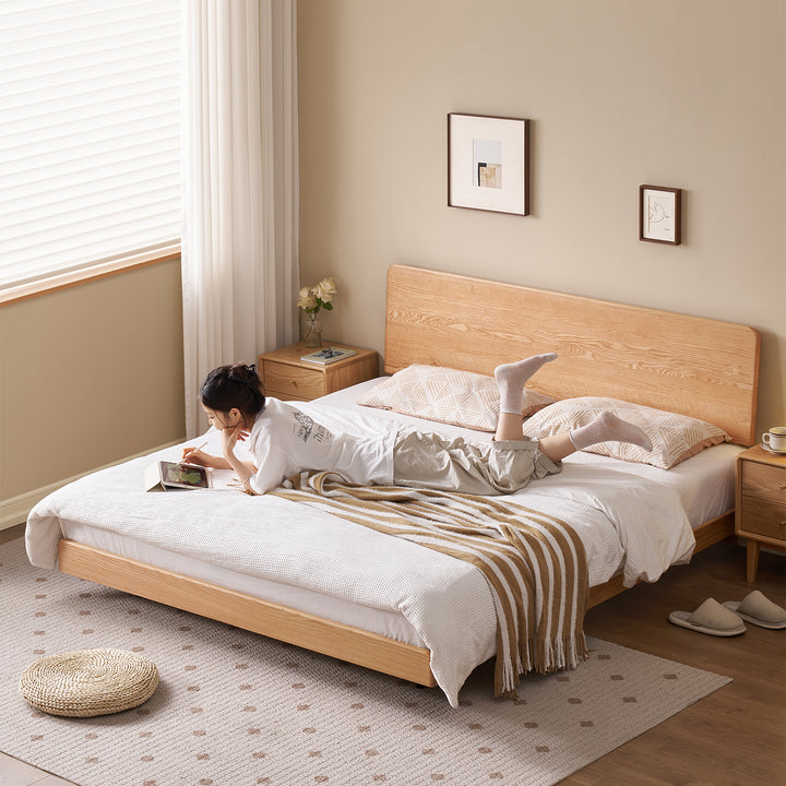 Scandinavian oak wood headboard adjustable floating bed nora primary product view.