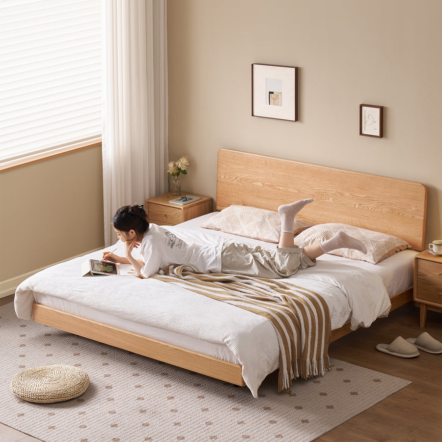 Scandinavian oak wood headboard adjustable floating bed nora primary product view.