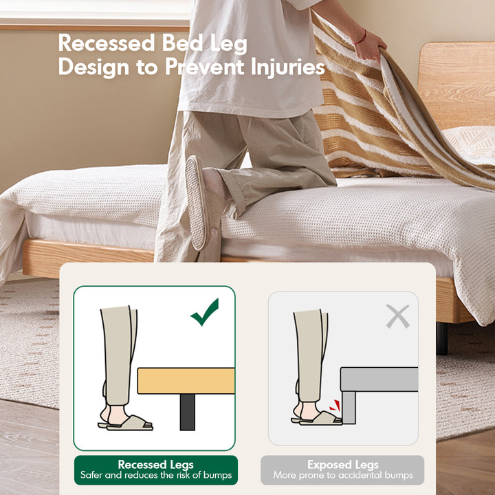 Scandinavian oak wood headboard adjustable floating bed nora with context.