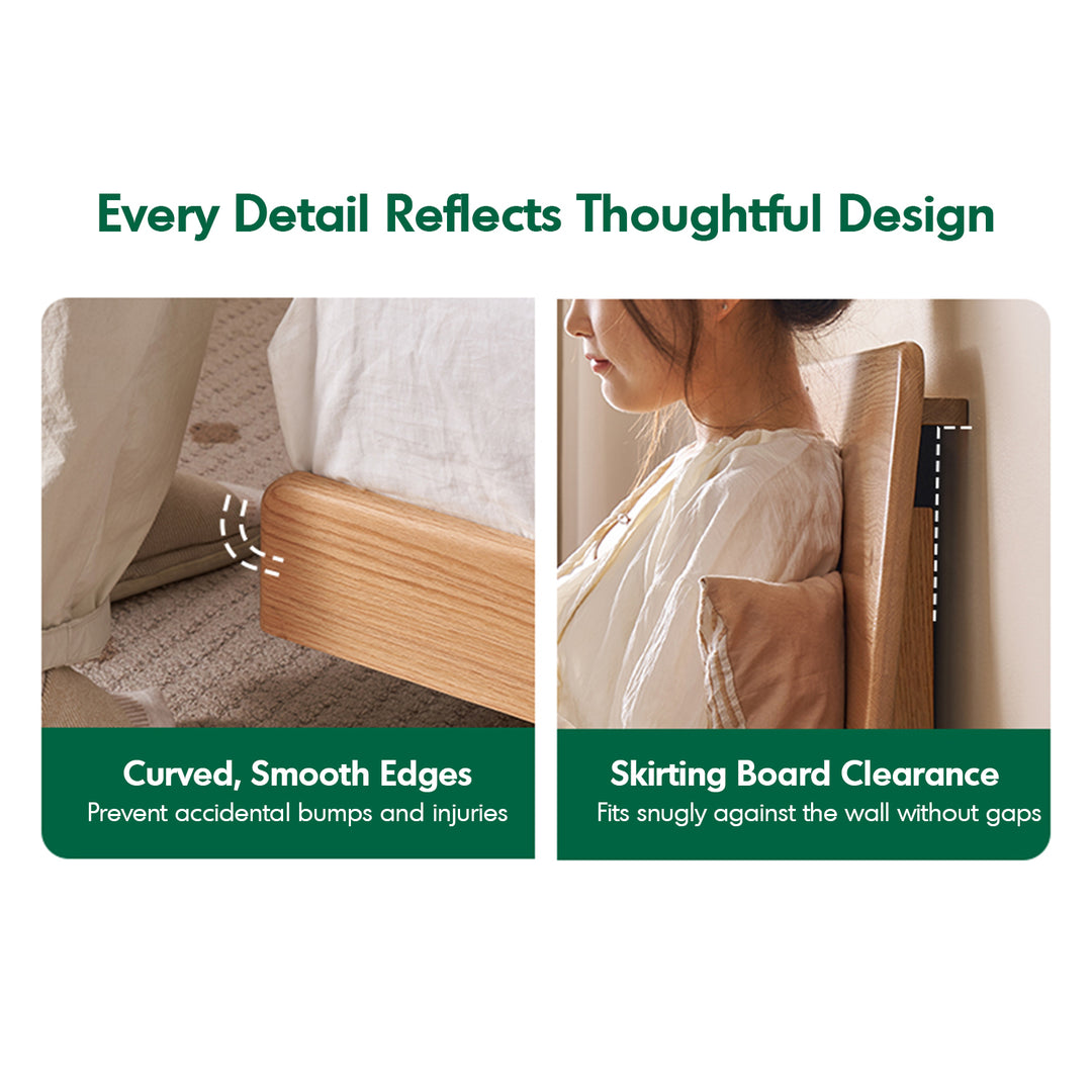 Scandinavian oak wood headboard adjustable floating bed nora detail 6.