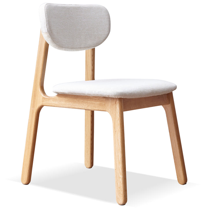 Scandinavian oak wood mixed weave fabric cover removable dining chair nest in white background.