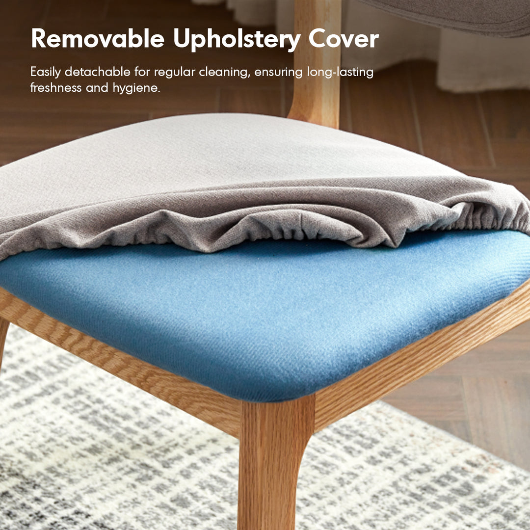 Scandinavian oak wood mixed weave fabric cover removable dining chair nest conceptual design.