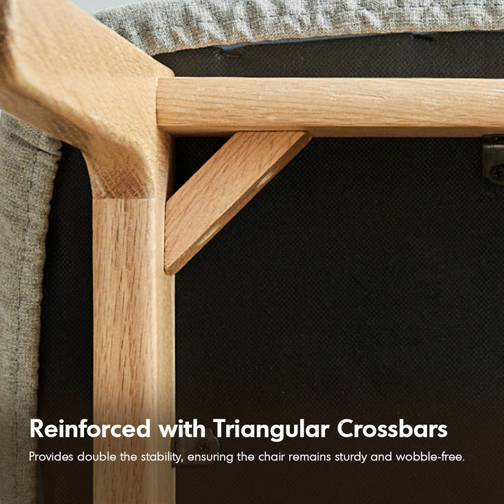 Scandinavian oak wood mixed weave fabric cover removable dining chair nest detail 1.