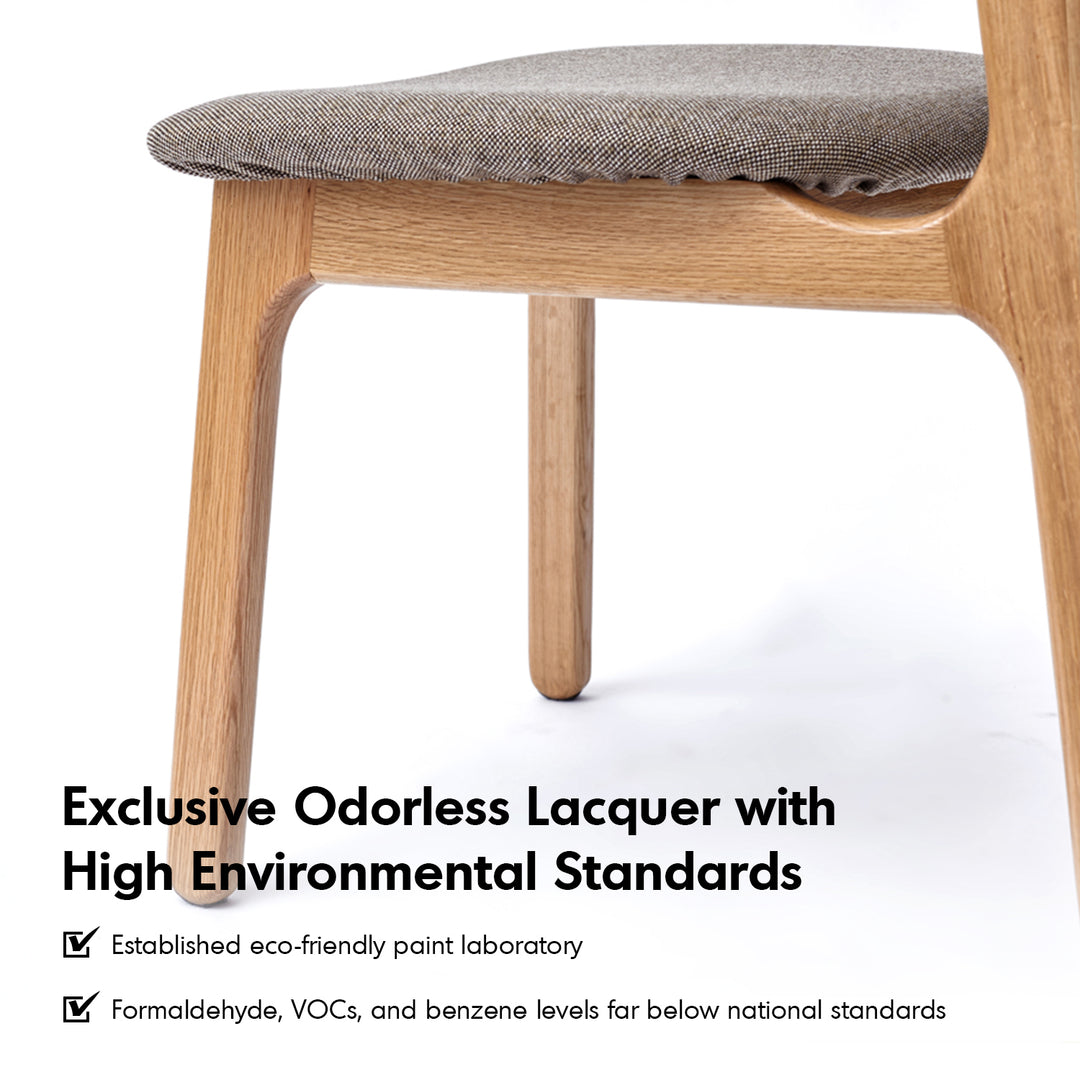 Scandinavian oak wood mixed weave fabric cover removable dining chair nest detail 4.