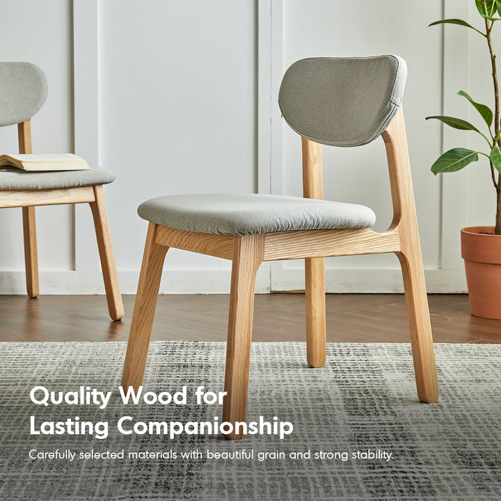 Scandinavian oak wood mixed weave fabric cover removable dining chair nest detail 5.