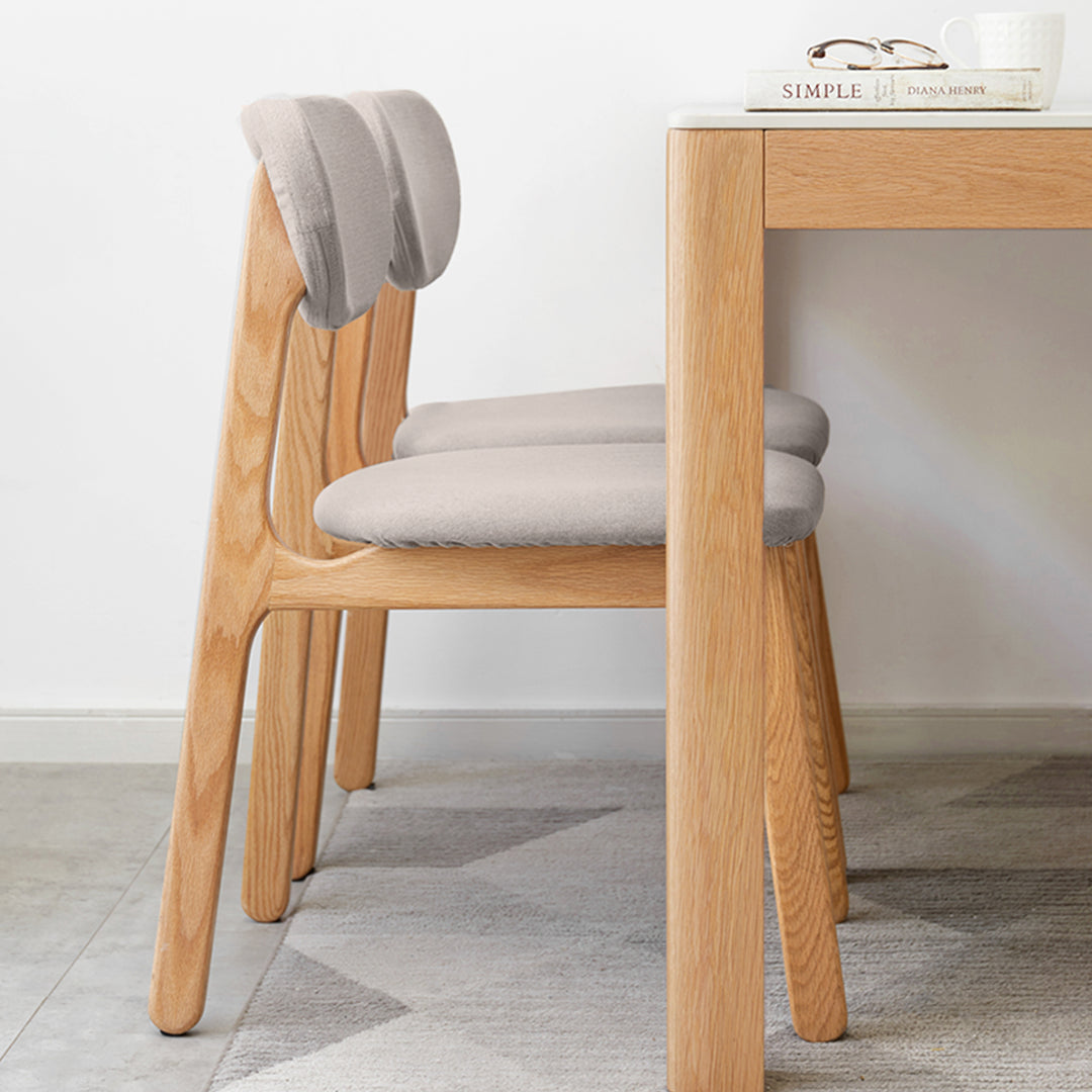 Scandinavian oak wood mixed weave fabric cover removable dining chair nest detail 9.