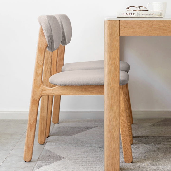 Scandinavian oak wood mixed weave fabric cover removable dining chair nest detail 9.