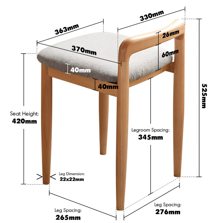 Scandinavian oak wood mixed weave fabric dressing chair loop size charts.