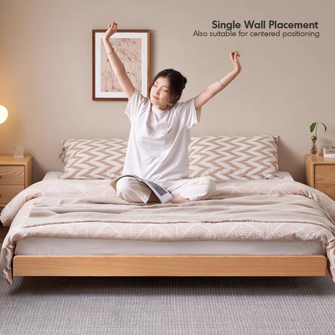 Scandinavian oak wood platform floating bed nora environmental situation.