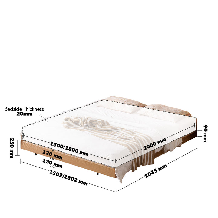 Scandinavian oak wood platform floating bed nora size charts.