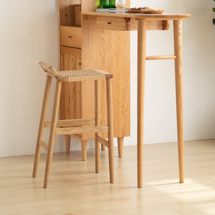 Scandinavian oak wood woven rope bar chair ora primary product view.