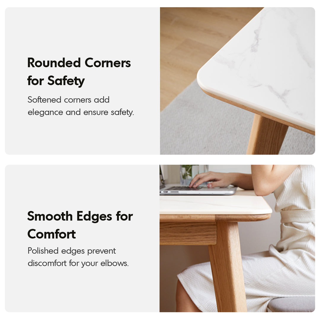 Scandinavian oak wood sintered stone dining table aura layered structure.