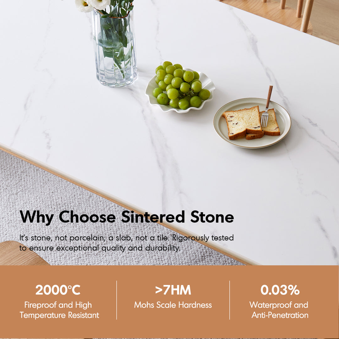 Scandinavian oak wood sintered stone dining table aura in details.