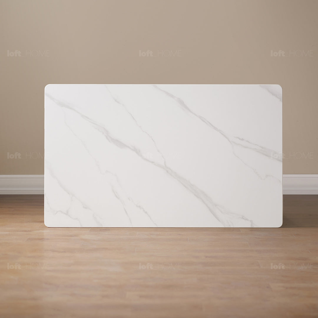 Scandinavian oak wood sintered stone dining table oaklin in close up details.