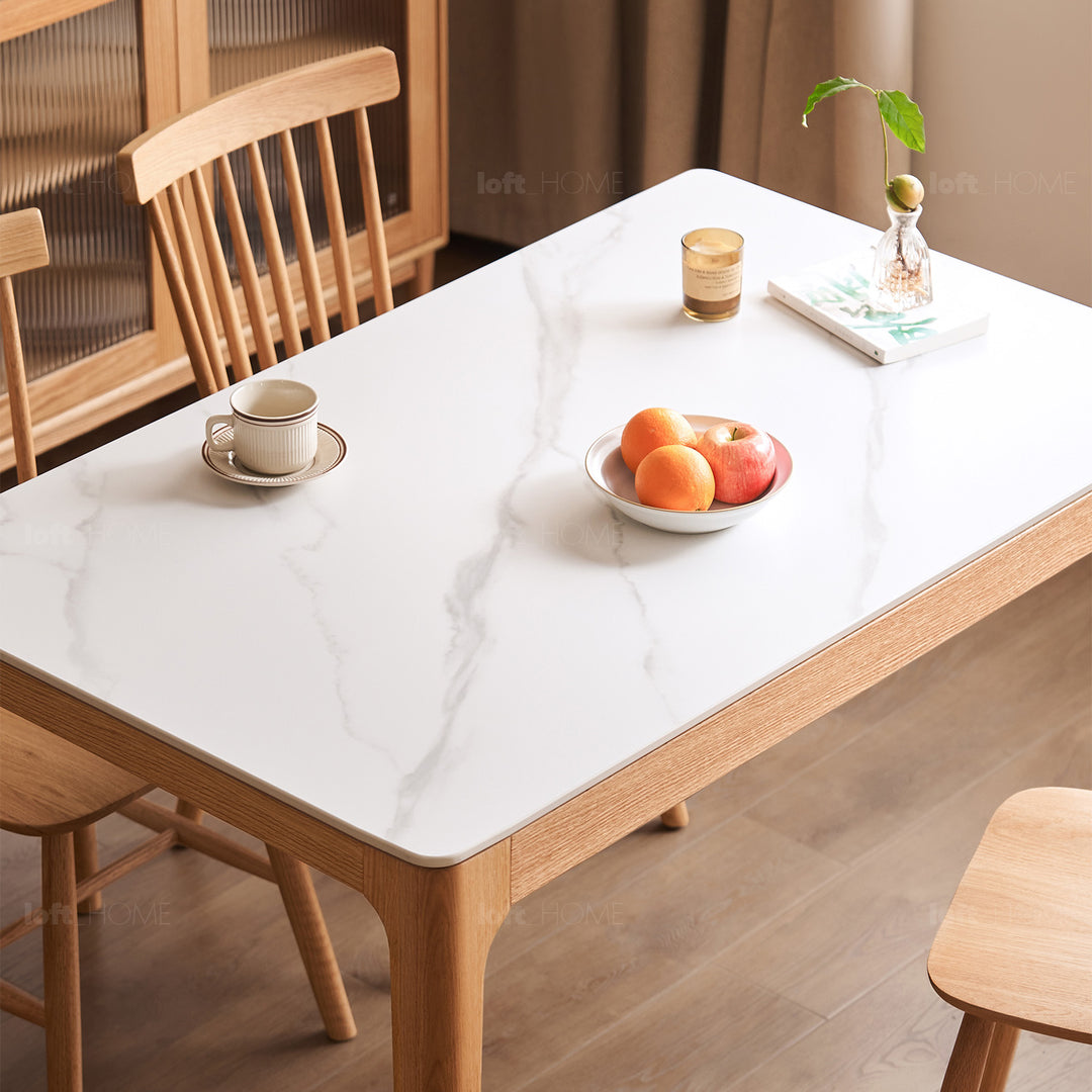 Scandinavian oak wood sintered stone dining table oaklin in details.