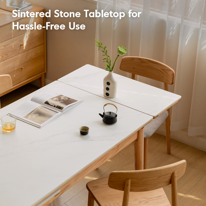 Scandinavian oak wood sintered stone extendable dining table flex environmental situation.