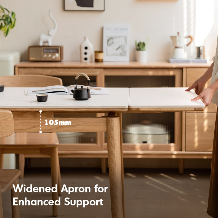 Scandinavian oak wood sintered stone extendable dining table flex detail 3.