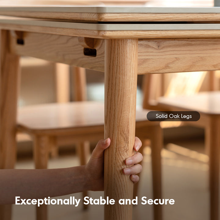 Scandinavian oak wood sintered stone extendable dining table flex detail 4.