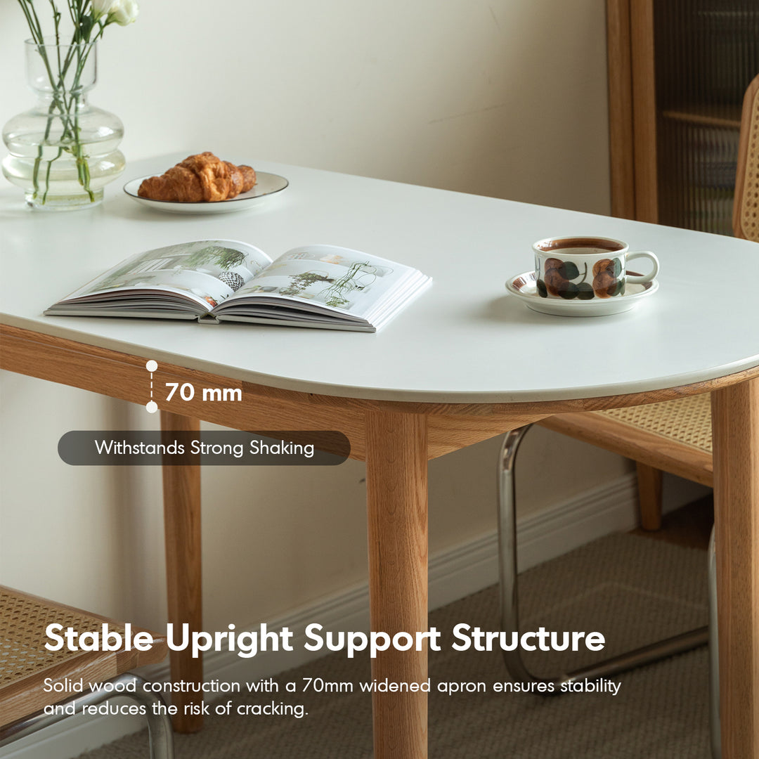 Scandinavian oak wood sintered stone half oval dining table halo environmental situation.