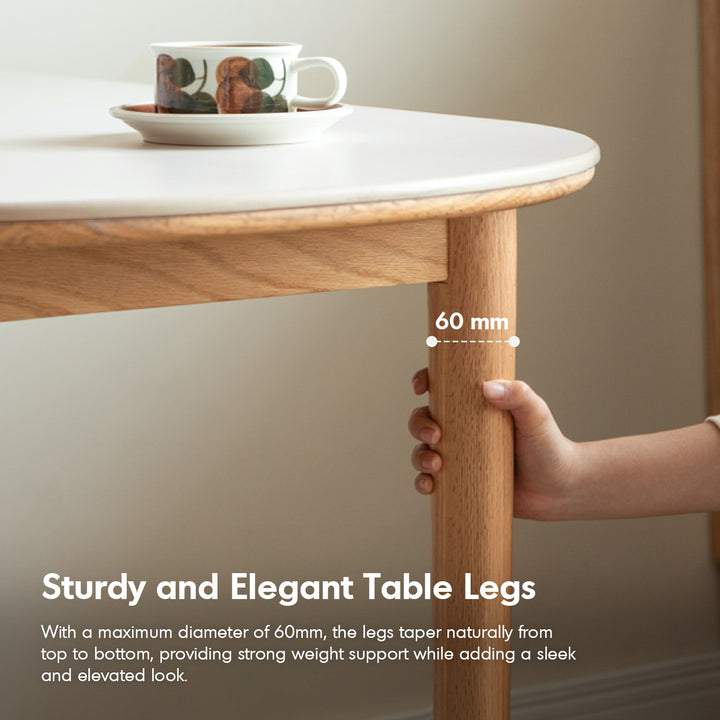 Scandinavian oak wood sintered stone half oval dining table halo conceptual design.