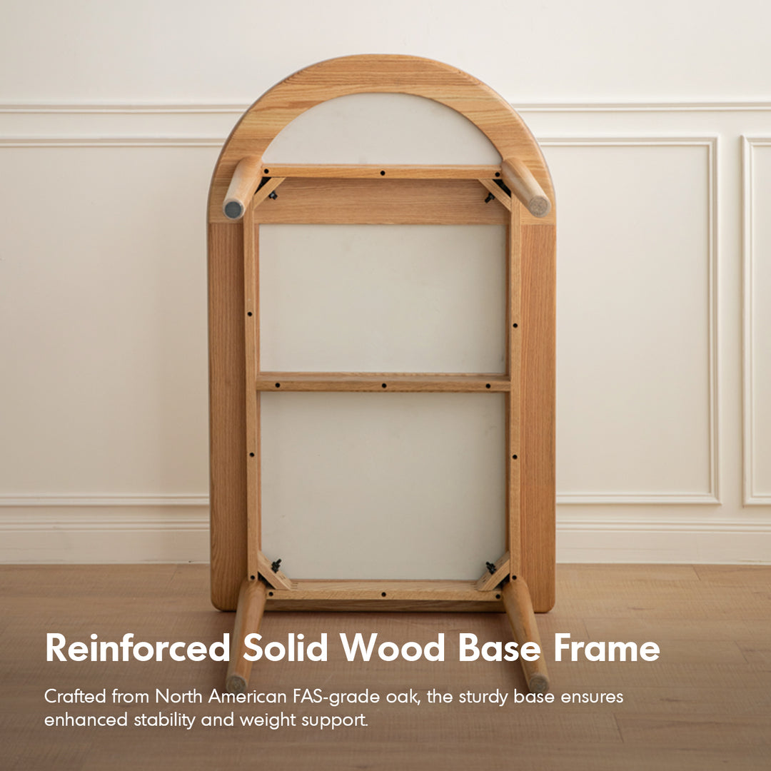 Scandinavian oak wood sintered stone half oval dining table halo situational feels.