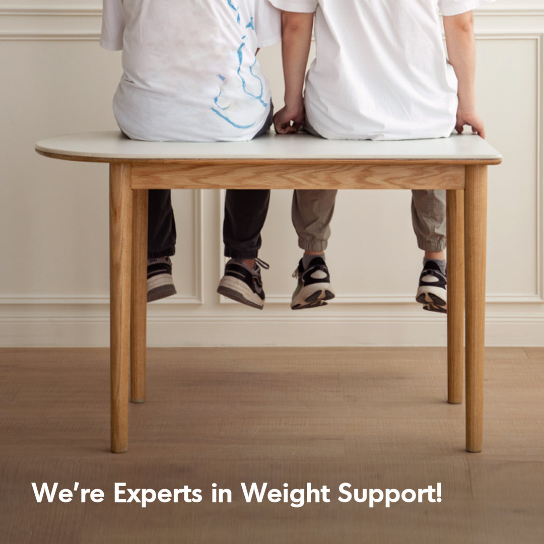 Scandinavian oak wood sintered stone half oval dining table halo layered structure.