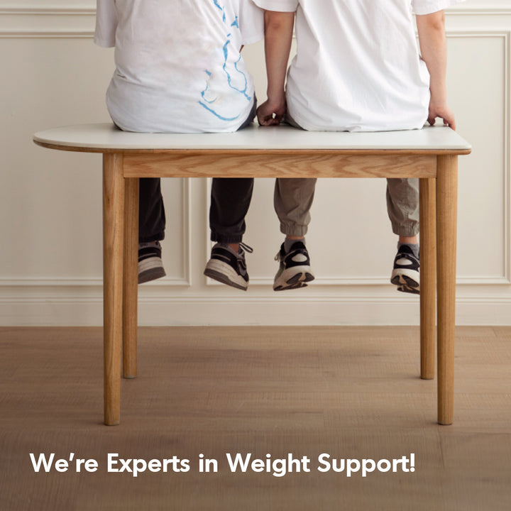 Scandinavian oak wood sintered stone half oval dining table halo layered structure.