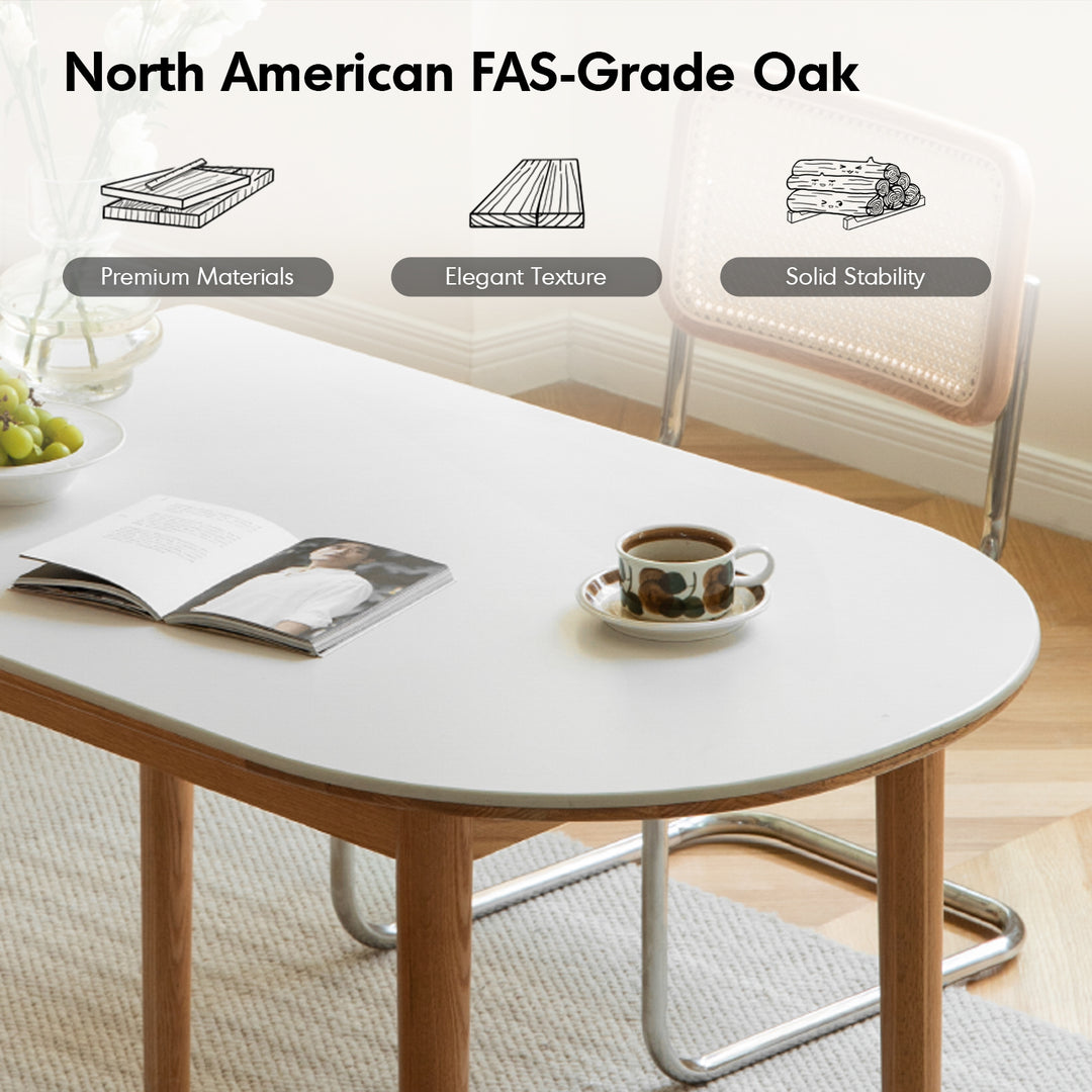 Scandinavian oak wood sintered stone half oval dining table halo detail 2.