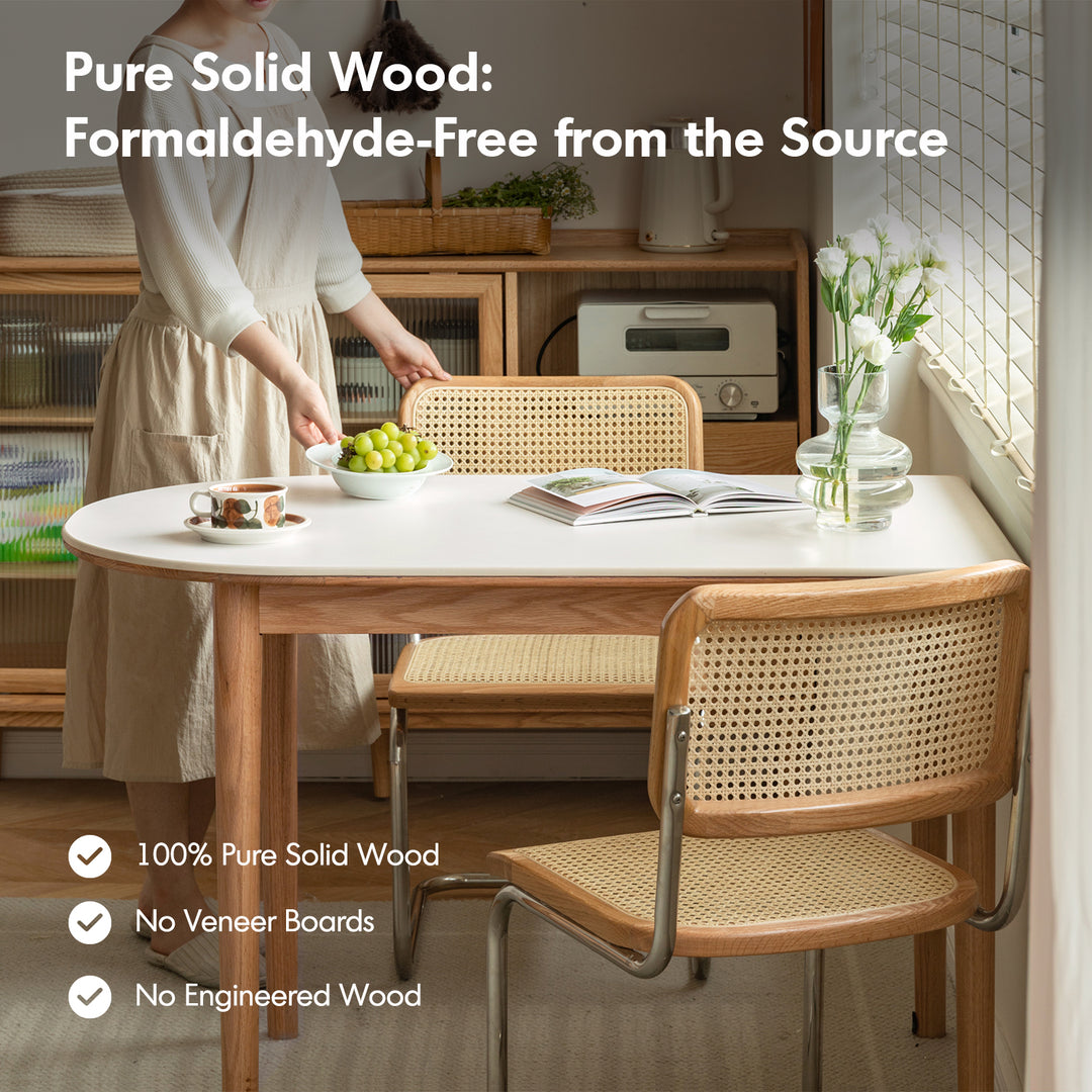 Scandinavian oak wood sintered stone half oval dining table halo detail 3.