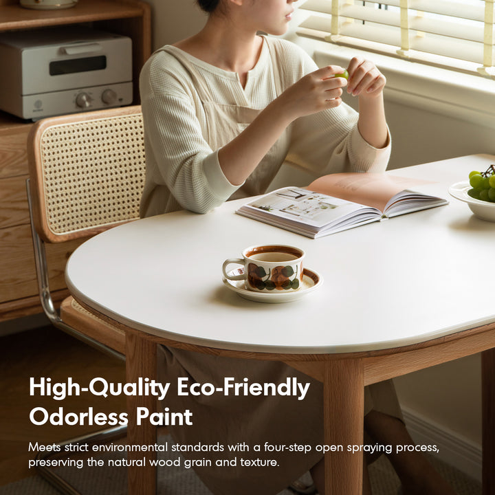 Scandinavian oak wood sintered stone half oval dining table halo detail 6.