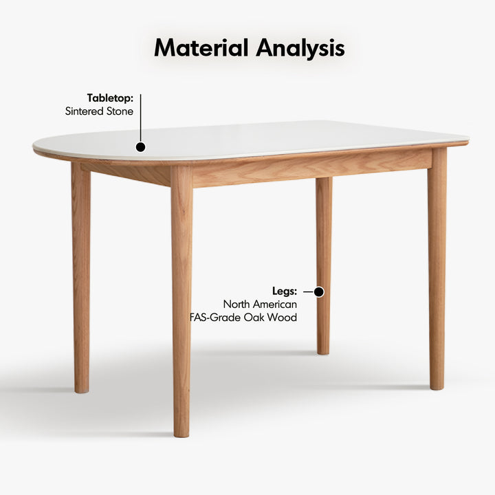 Scandinavian oak wood sintered stone half oval dining table halo detail 8.