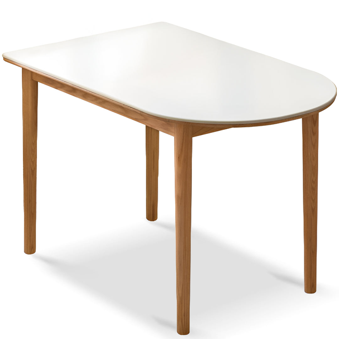 Scandinavian oak wood sintered stone half oval dining table halo detail 9.