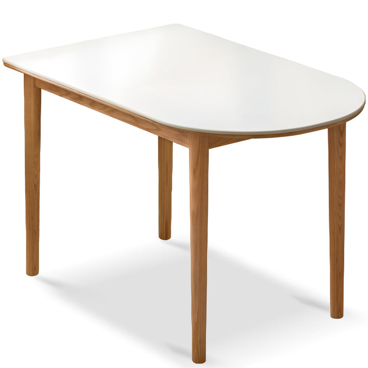 Scandinavian oak wood sintered stone half oval dining table halo detail 9.