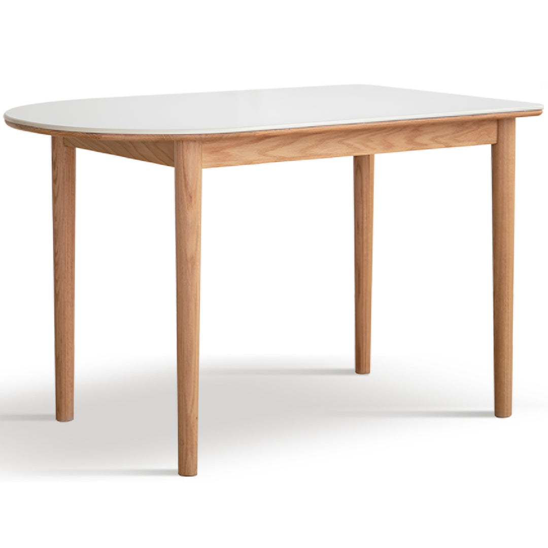 Scandinavian oak wood sintered stone half oval dining table halo detail 10.